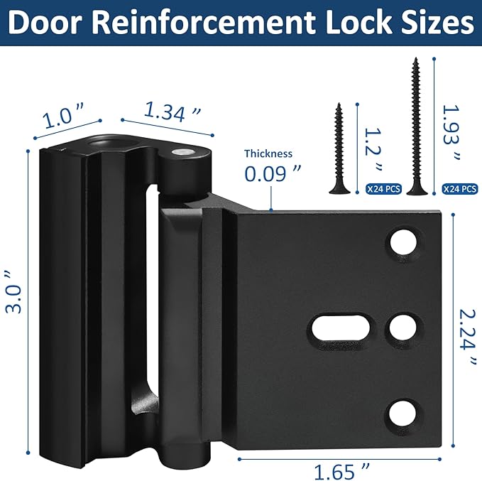 6 Pieces Home Security Door Reinforcement Lock, Door Locks for Kids Safety Front Door, Child Proof Door Lock Latch from Inside, Withstand 800lbs of Force Prevent Unauthorized Entry, Black