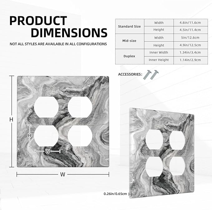 Beautiful Grey Marble Texture Simple Abstract Print Outlet Covers 2 Gang Double Duplex Decorative Light Switch Covers Electrical Wallplates Socket Faceplate for Bathroom Kitchen Decor