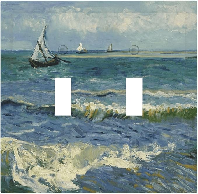 Nautical Ocean Waves Sailboat Painting Blue Sky Decorative Switch Plates 2 Gang Double Toggle Outlet Light Switch Cover Wall Plate Electrical Faceplate for Bathroom Bedroom Decor