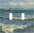 Nautical Ocean Waves Sailboat Painting Blue Sky Decorative Switch Plates 2 Gang Double Toggle Outlet Light Switch Cover Wall Plate Electrical Faceplate for Bathroom Bedroom Decor