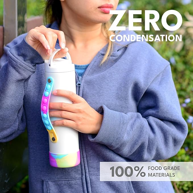 Elemental Iconic Kids Water Bottle for School - 100% Leak-Proof Insulated Water Bottles with Straw Lid & Pop-It Handle for Boys & Girls - Triple-Wall Insulated & BPA-Free, 20oz – White Tie Dye