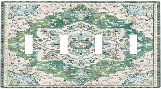 Sage Green Boho Vintage Floral Light Switch Covers Quad Toggle Electrical Faceplate 4 Gang Wall Plate Decorative Switch Plates Cover for Bedroom Living Room Decor