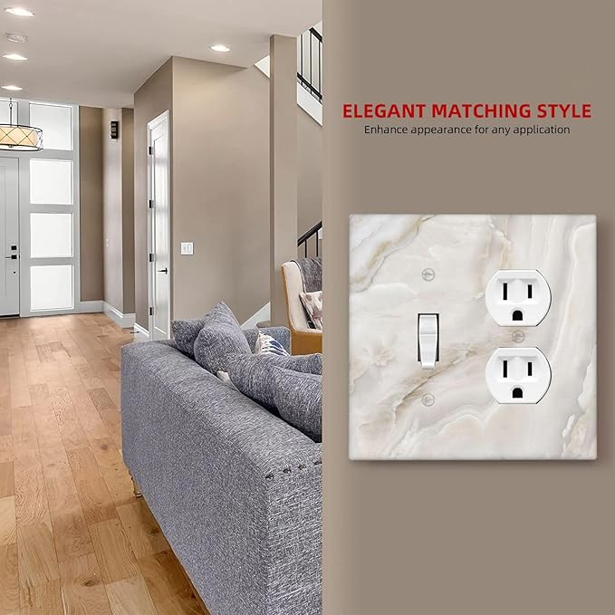 Abstract Luxury White Marble Texture Wallplates 1 Toggle 1 Duplex Switch Plate Electrical GFCI Faceplate Decorative Light Switch Covers for Bathroom Kitchen Living Room Decor