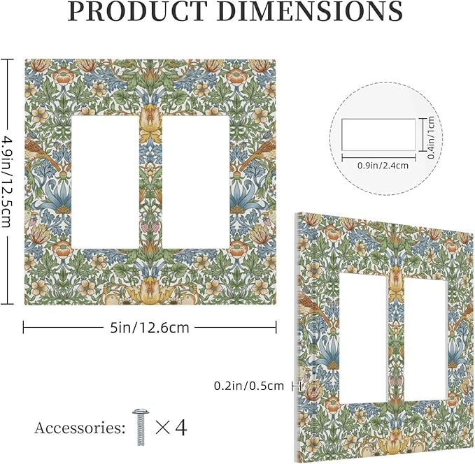 William Morris Strawberry Thrush Birds Double Rocker Light Switch Cover Vintage Floral Flowers Plant 2 Gang Outlet Covers Switchplates Decorative Electrical Wall Plate for Country Home Decor
