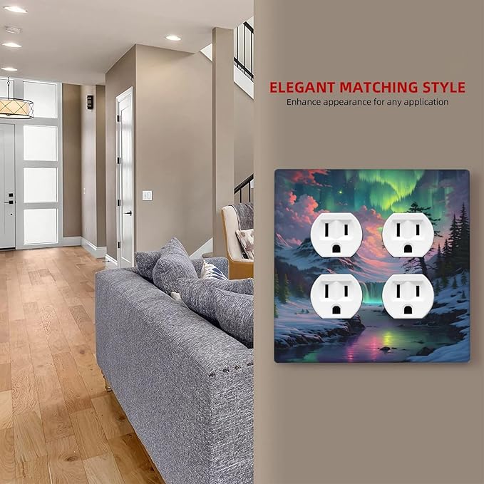 Snow Mountain Aurora Waterfalls Rivers Forest Outlet Covers 2 Gang Double Duplex Decorative Light Switch Covers Electrical Wallplates Socket Faceplate for Bedroom Living Room Decor