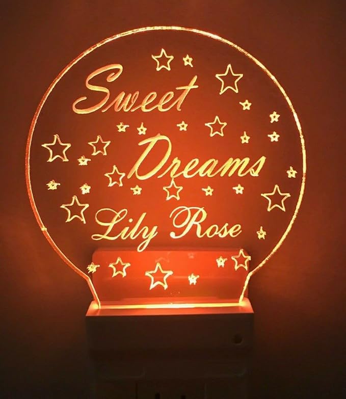 Night Light Multi Color Personalized LED Plug-in, Ultra-Slim Touch Night Light Smart Dusk to Dawn Sensor, Kids Children's Bedroom Kitchen Bathroom Hallway Play Room Variations (Sweet Dreams Stars)