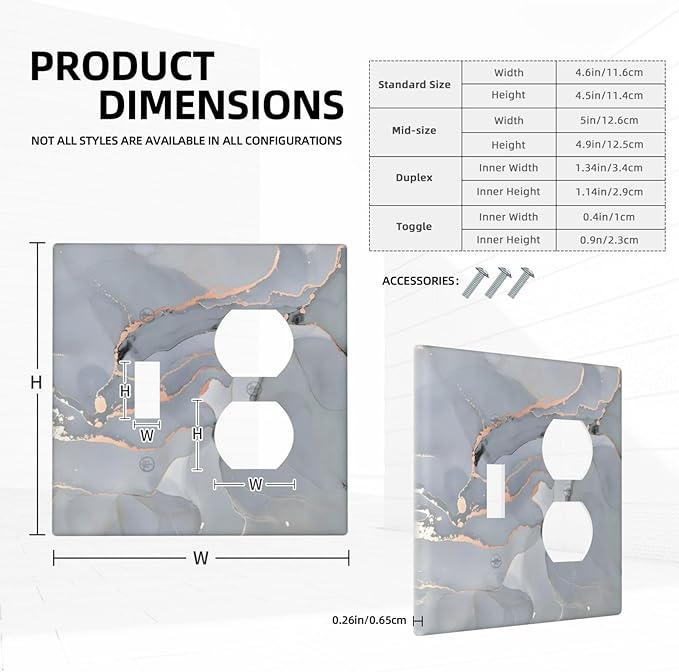 Gray And Gold Marble Abstract Luxury Print Wallplates 1 Toggle 1 Duplex Switch Plate Electrical GFCI Faceplate Decorative Light Switch Covers for Bathroom Kitchen Bedroom Decor