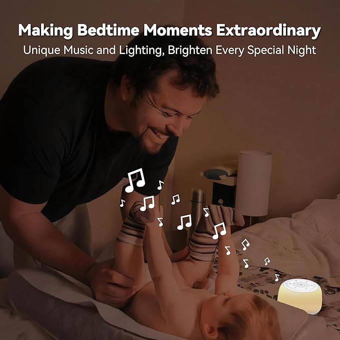 HEYAXA White Noise Sound Machine with 7 Colors Night Light 34 Soothing Sounds, Portable Sound Machine for Baby Adults Kids Sleep with 30 Volume Levels 4 Timers Adjustable Brightness (White)
