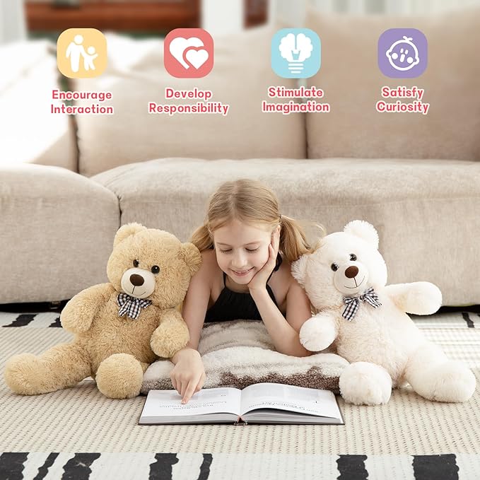 MorisMos Bow Tie Teddy Bear Stuffed Animal, 20 Inch Classic Stuffed Bears Plush, Cuddly Hugging Bear Gift for Toddler, Kids, Baby Shower & Birthday, Brown