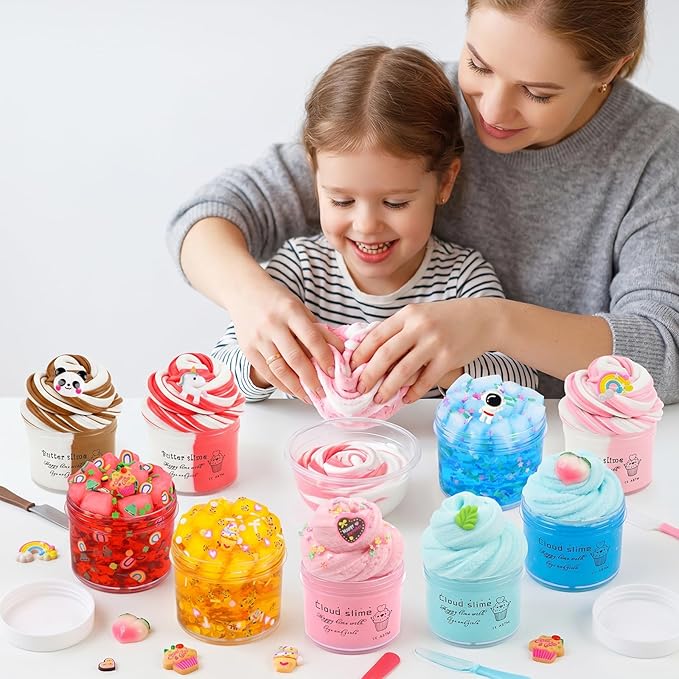 9 Pack Slime Kit with 3 Jelly Cube Crunchy, 3 Butter & 3 Cloud Slime, Non-Sticky DIY Sensory Toys for Kids, Stress Relief Birthday Gift & Party Favor, Classroom Treat Bags
