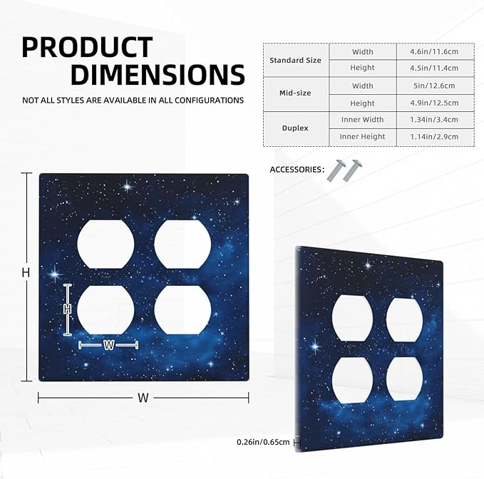 Light Switch Cover Plate Galaxy Starry Sky Universe Sparkle Stars 2 Gang Socket Covers Double Duplex Wallplates Switch Plates and Outlet Covers for Bathroom Bedroom Decor