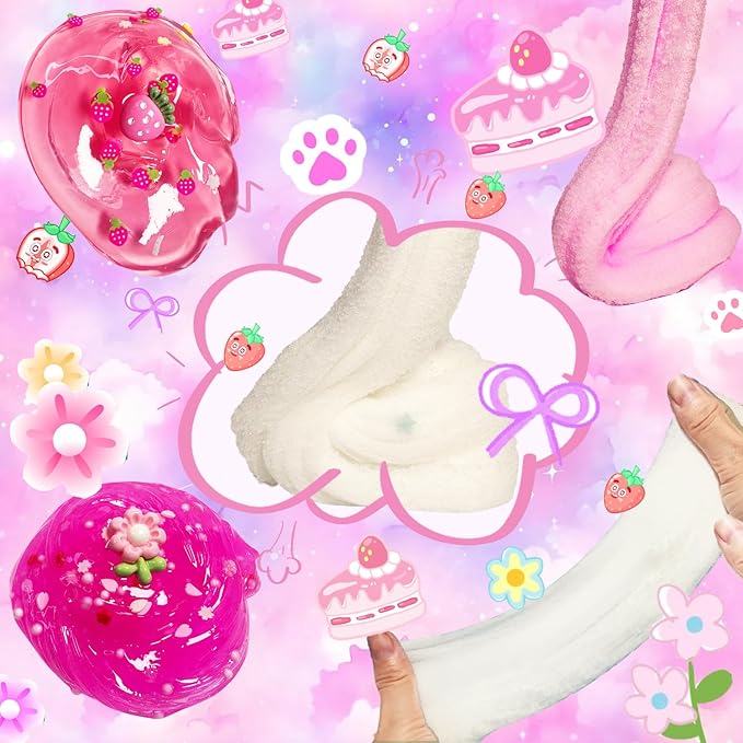 7 Pack Pink Slime Kits, Butter Slime,Cloud Slime kit for Girls Ages 8-12,Crunchy Slime Kit,Non Sticky,Super Soft Sludge Toy,Birthday Gifts for Kids,Party Favors for Girls and Boys