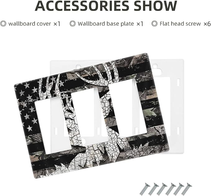 American Flag Forest Antler Deer Elk 3 Gang Triple Rocker/Decora Light Switch Wall Plate Cover Decorative Electrical Faceplate Switchplate for Bathroom Living Room Decor