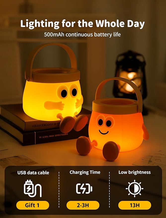 Pumpkin Night Light for Kids, Rechargeable Bedside Lamp, Portable Handheld Lamps, Pumpkin Lantern Lamp for Office, Room Decor, Cute Sleep Nightlight, Funny Gifts for Baby Teen Adult