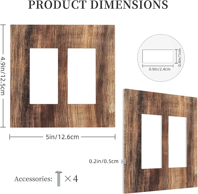 Decorative Outlet Covers Vintage Rustic Brown Wood Grain 2 Gang Double GFCI Rocker Electrical Wall Panels Light Switch Cover Plate for Bedroom Farmhouse Decor