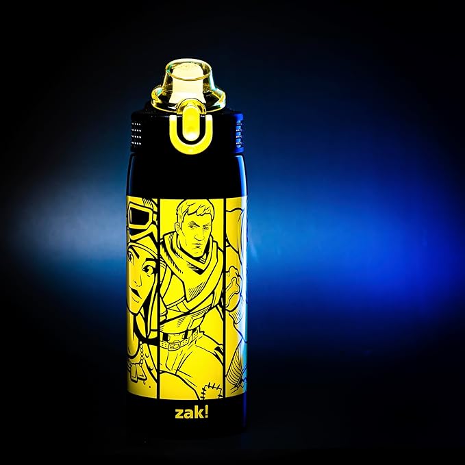 Zak Designs Fortnite Sage Kids Water Bottle For Home or Travel, 19oz Stainless Steel Water Bottle With Straw, Handle, and Leak-Proof, Pop-Up Spout Cover (Jonesy, Renegade Raider, Doggo)