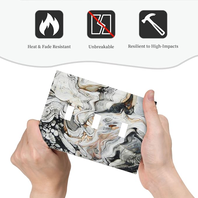 Black Gold Marble Texture Modern Abstract Print Decorative Switch Plates 3 Gang Wall Plate Triple Toggle Light Switch Cover Faceplate Electrical Wall Panels for Bathroom Kitchen Decor