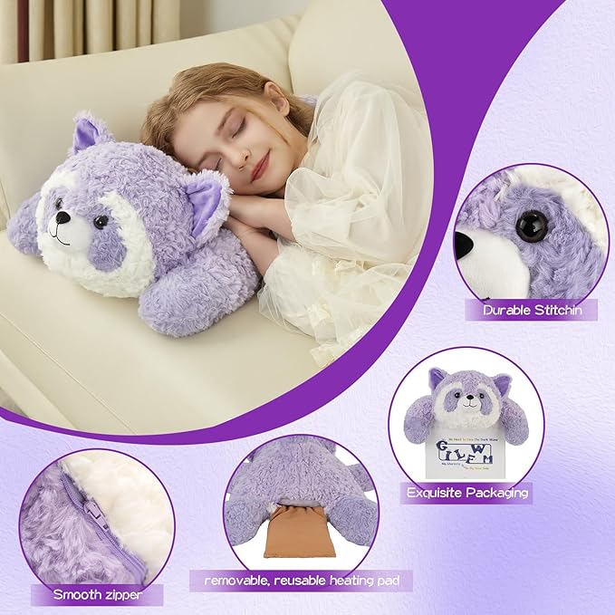 GILFWM 27" 5 Lbs Weighted Stuffed Animals Raccoon, Heatable and Coolable Weighted Plush with Microwavable Heating Pad,Removable Soft Washable Cute Plushie Pillow Toy Gifts for Adults and Kids