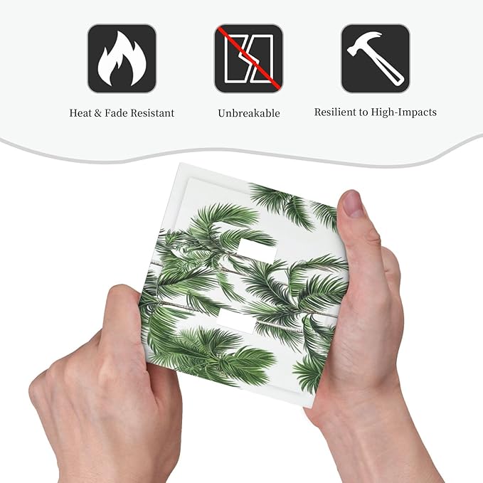 Decorative Switch Plates Palm Trees Tropical Green Plant Palm Leaf 2 Gang Double Toggle Outlet Light Switch Cover Wall Plate Electrical Faceplate For Bed Room Bathroom Decor