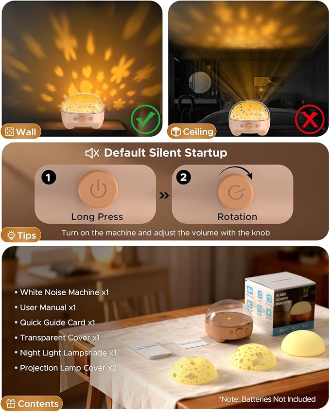 TeckyGem Baby Sound Machine & Night Light for Nursery | 3-In-1 White Noise Sound Machine, Dimmable Nursery Lamp & Projector | 20 Soothing Sounds, Baby Sleep Aid, Gift for Kids, Bedtime & Breastfeeding