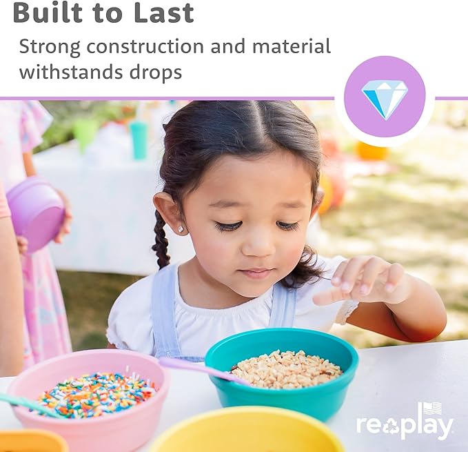 Re-Play Dinnerware Set for Toddlers - Kids Dining Set of 3 Divided Plates and 3 Snack Bowls - Dishwasher/Microwave Safe - Made in USA - Princess