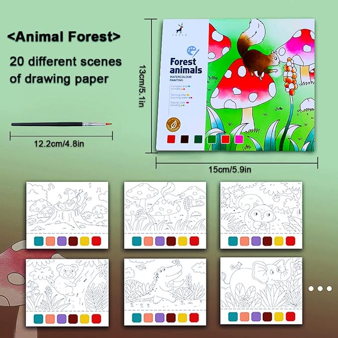 JUNQIU Watercolor Coloring Books for Kids Ages 4-8, Pocket Watercolor Painting Book for Toddlers, Arts and Crafts for Girls Gifts, Stocking Stuffers For Kids