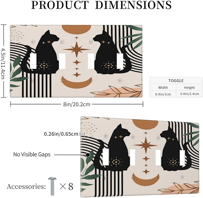 70s Mid Century Boho Abstract Cat 4 Gang Quad Toggle Light Switch Cover Plate Decorative Electric Faceplate Decorative Switchplate Screwless