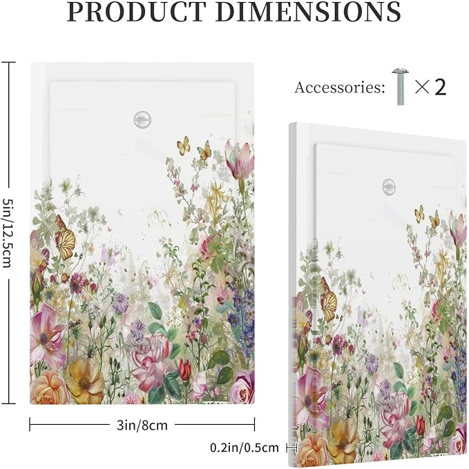 Light Switch Cover Plate Boho Wildflower Colorful Floral Butterfly 1 Gang No Device Blank Electrical Wall Plates Faceplate Decorative Switch Plate For Bed Room Living Room Decor