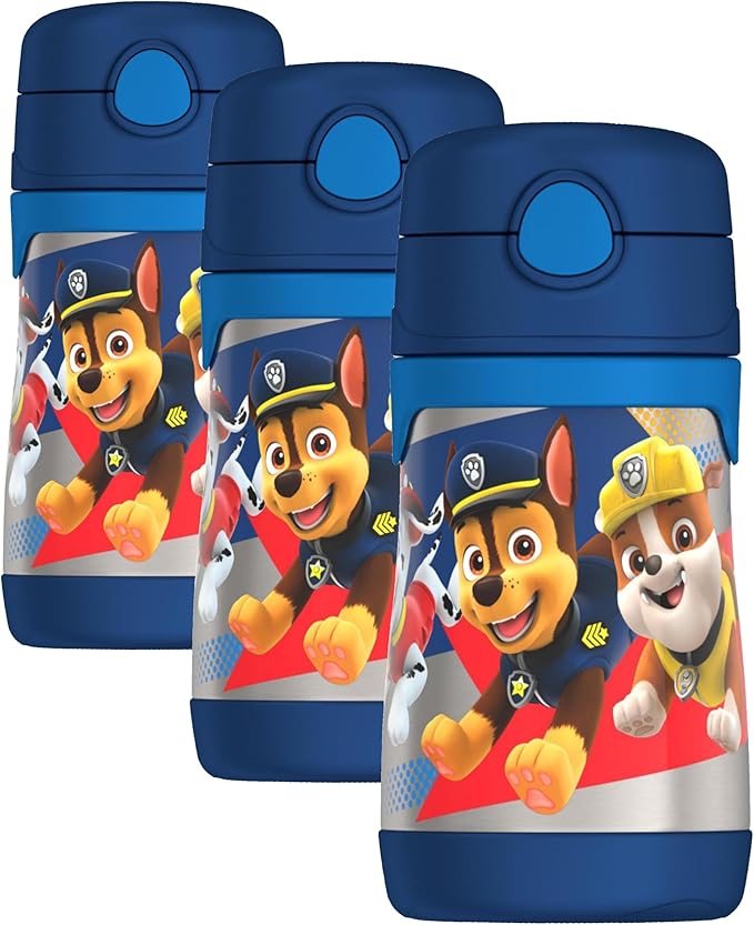 THERMOS Vacuum Insulated Stainless Steel 10oz Straw Bottle, PAW PATROL BOY (Pack of 3)