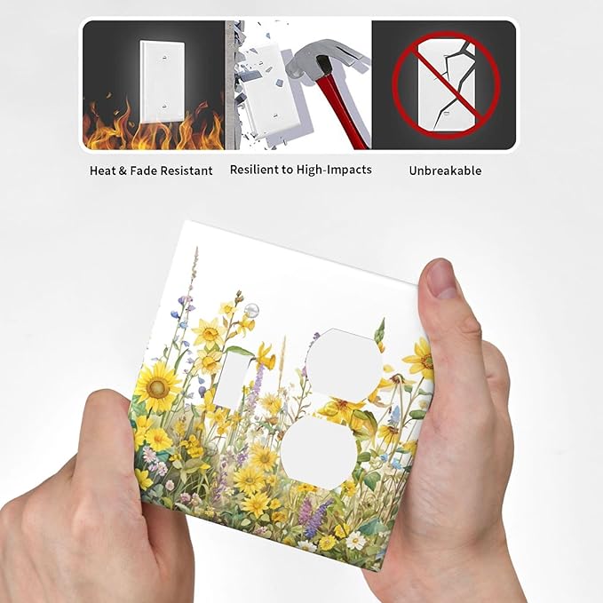 Wildflowers Sunflower Lavender Daisy Floral Wallplates 1 Toggle 1 Duplex Switch Plate Electrical GFCI Faceplate Decorative Light Switch Covers for Bedroom Living Room Decor