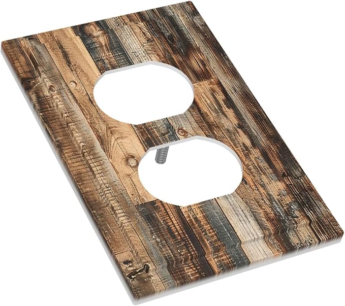 Outlet Covers Rustic Brown Wood Pattern Splice Plank 1 Gang Duplex Light Switch Cover Decorative Switch Plates Electrical Receptacle Faceplate Wall Plate For Farmhouse Cabin Decor