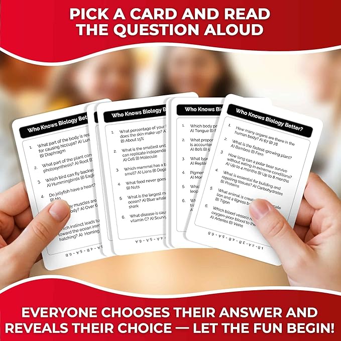Board Games for Kids 8-12 – Family Card Games for Kids and Adults – Biology Trivia Cards for Family Game Night – Who Knows Biology Better – 500+ Questions – Fun Card Game for Families and Teens