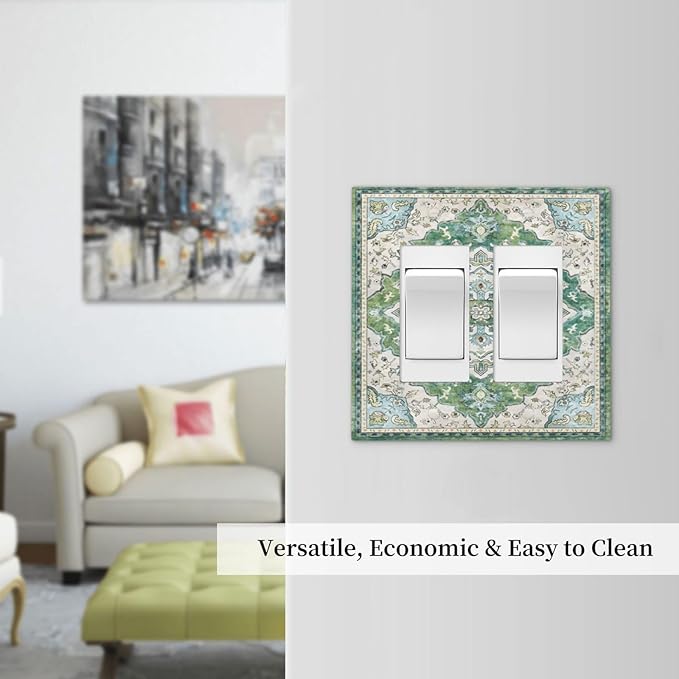 Sage Green Boho Vintage Floral Decorative Outlet Covers 2 Gang Double GFCI Rocker Electrical Wall Panels Light Switch Cover Plate for Bedroom Living Room Decor