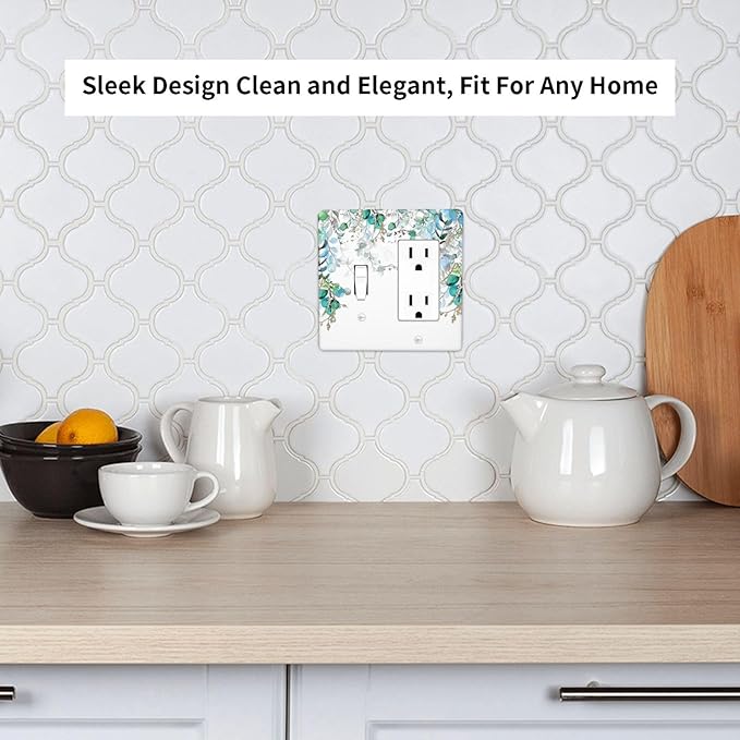 Decorative Outlet Covers Bohemian Green Eucalyptus Leaf Pine Leaves 2 Gang 1 Gang Wall Plate Cover Single Toggle Rocker Combination Light Switch Plate Covers Jumbo Switch Cover