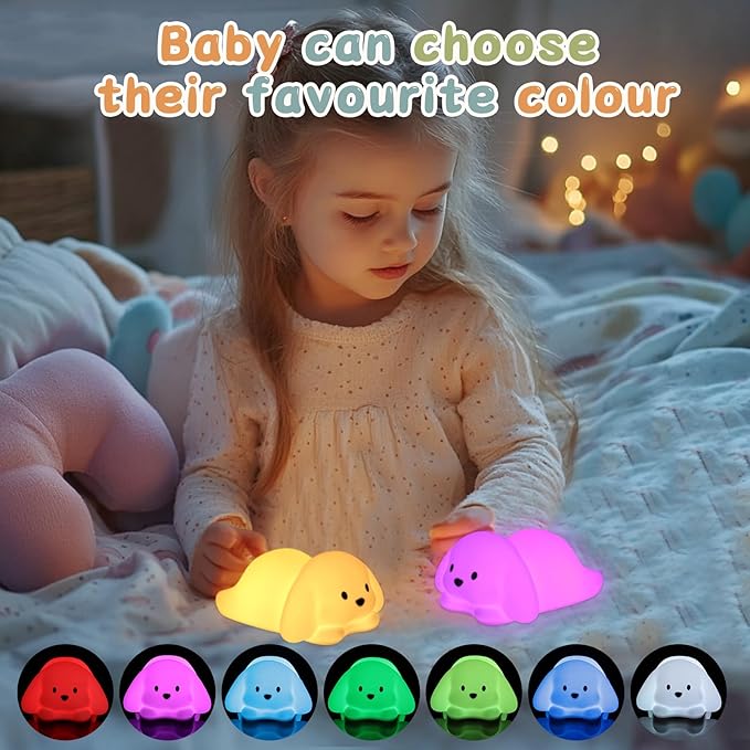 ZKLiLi Night Light for Kids Lamp, 16 Colors Lamp Cute, Dimmable Baby Night Lights for Nursery,Silicone Rechargeable Nightlight for Kids Room, Kawaii Room Decor (Dog)