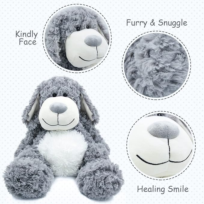 WEIGEDU Smiling Gray Puppy Dog Stuffed Animal Plush Toys– Soft Shaggy Plush with Floppy Ears & White Belly, Cuddly Toy for Kids Boys Girls Birthday Nursery Bedtime Easter Gifts, 17.7 inches