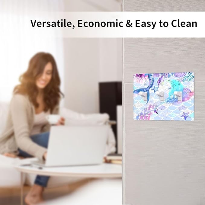 Mermaid Girl Light Switch Cover Plates Decorative 3 Gang Triple Toggle Wall Plate Electrical Switchpalte Faceplate for Kid Bedroom Home Bathroom Decor 6.4" x 4.5"