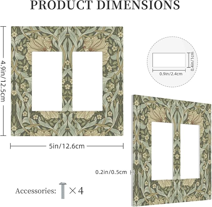 William Morris Pimpernel Flowers Double Rocker Light Switch Cover Vintage Floral Green Botanical 2 Gang Switchplates Decorative Electrical Wall Plate for Country Bedroom Home Living Room Décor