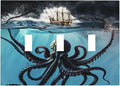 Light Switch Cover Plate Black Ocean Nautical Octopus Ship Funny Kraken 3 Gang Switch Plate Covers Triple Toggle Decorative Wall Plates Electrical Faceplate for Bathroom Home Decor