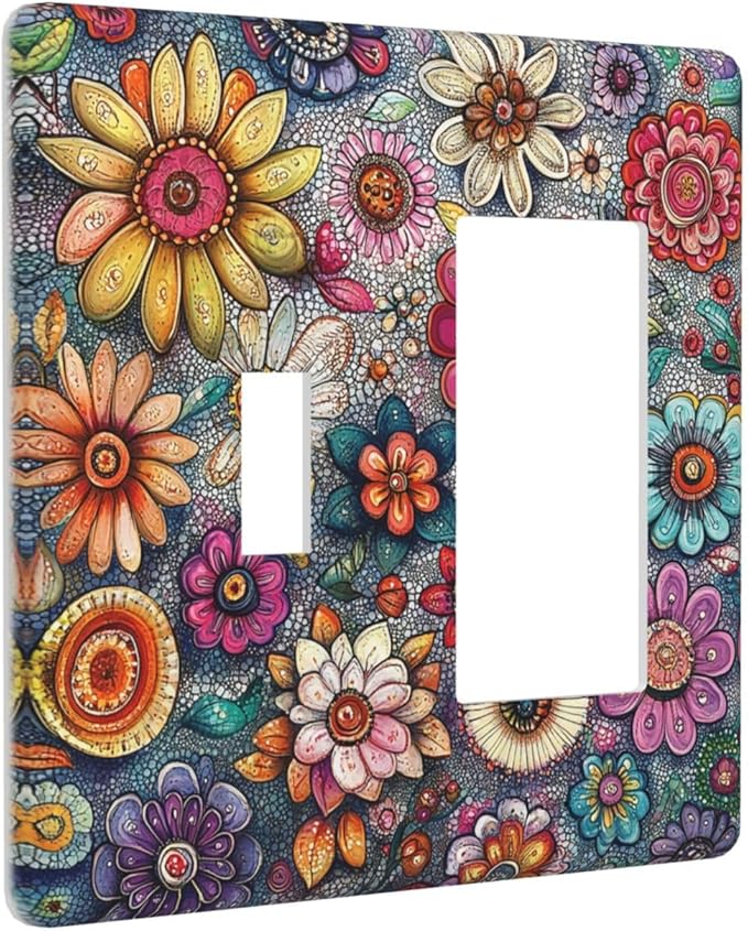 Outlet Covers Colorful Rainbow Pointillisme Flower 1 Toggle 1 Rocker Combination Decorative Wall Plate Electrical Switch Plates Light Switch Cover Plate For Bed Room Home Decor