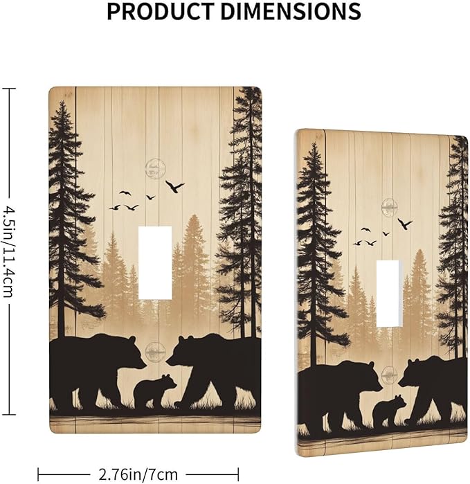 Cabin Bear Woodland 1-Gang Toggle Light Switch Plate, Rustic Wooden Bear Wall Plate for Cabin, Lodge, Farmhouse & Bedroom