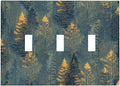 Decorative Switch Plate Cover with Golden Trees & Abstract Gradient Forest Landscape Design 3 Gang Artistic Wall Plate Unique Triple Toggle Light Switch Covers for Blue Retro Home Decor