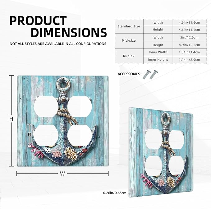 Outlet Covers Anchor Coastal Beach Nautical Coral 2 Gang Double Duplex Decorative Light Switch Covers Electrical Wallplates Socket Faceplate For Farmhouse Cabin Decor