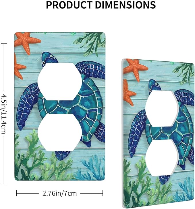 Sea Turtle Starfish 1-Gang Duplex Wall Plate, Underwater Marine Life Outlet Cover for Bathroom, Beach House & Coastal Home