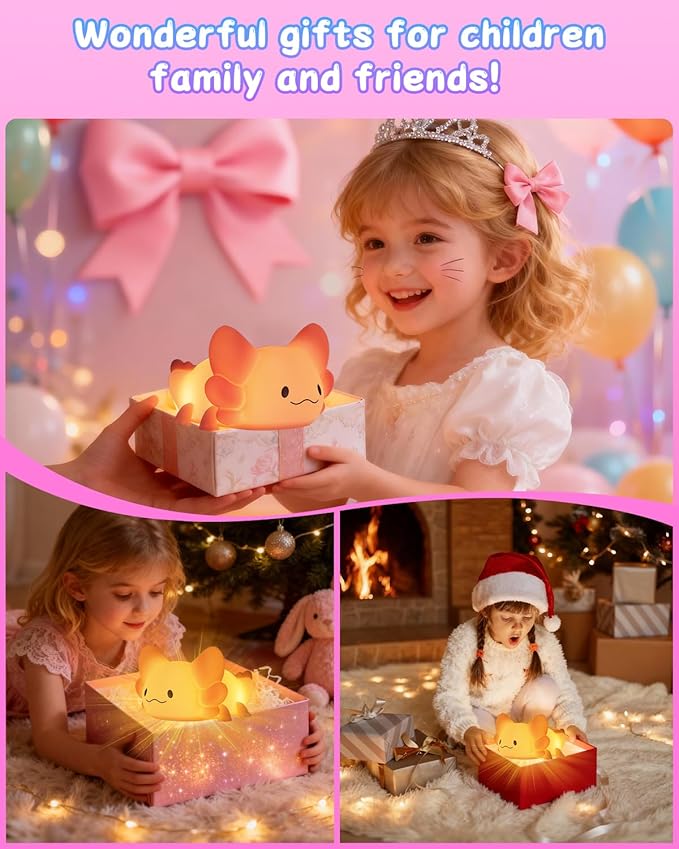 ZKLiLi Night Light for Kids Lamp, 16 Colors Lamp Cute, Dimmable Baby Night Lights for Nursery,Silicone Rechargeable Nightlight for Kids Room, Kawaii Room Decor (Axolotl-Remote)