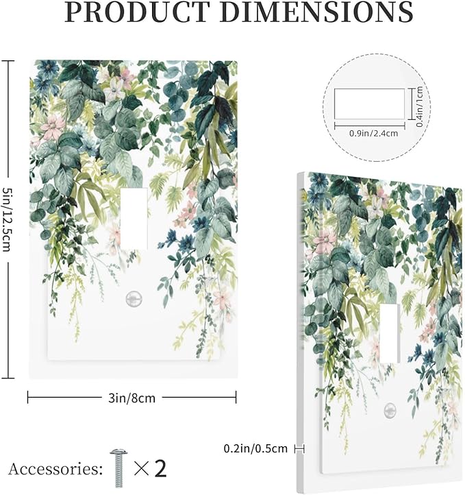Colorful Plant Flower Sage Eucalyptus Leaves Decorative Light Switch Cover 1 Gang Single Toggle Device Electrical Faceplate Switchplates Decorator Outlet Wall Plate for Bedroom Living Room Decor