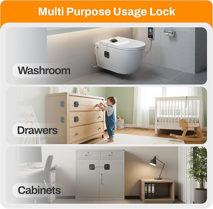Fridge Lock, 2 PCS Refrigerator Lock for Freezer,Cabinets and Drawers,Air Fryer,Doors,Combination Code,Heavy Duty with Adhesive Backing, Easy Install,No Keys Needed Black