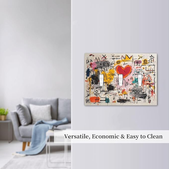 Colorful Graffiti Street Art Banksy Prints Decorative Switch Plates 3 Gang Wall Plate Triple Toggle Light Switch Cover Faceplate Electrical Wall Panels for Kids Room Office Decor