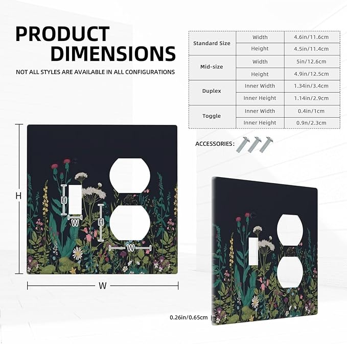 Boho Garden Flowers Weeds Floral Wildflowers Wallplates 1 Toggle 1 Duplex Switch Plate Electrical GFCI Faceplate Decorative Light Switch Covers for Bedroom Living Room Decor