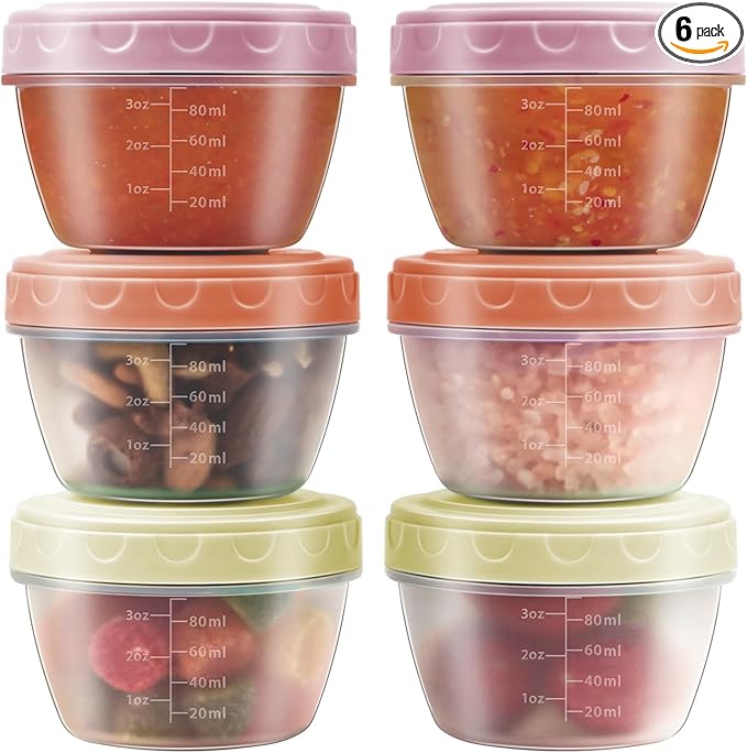 Salad Dressing Container to Go with lids,Dishwasher and Microwave Safe Tiny Condiment Containers with Graduated Lines, Reusable and Leakproof Small Sauce Containers for Lunch Box 6 Pcs 4 OZ Mixed 2
